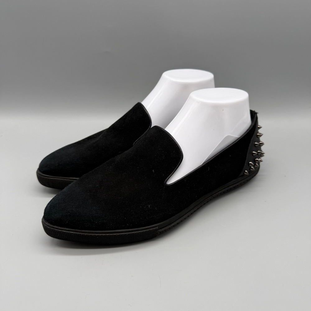 Alice + Olivia Black Suede Spiked Heel Pointed Toe Slip On Loafers‎ Size 39.5